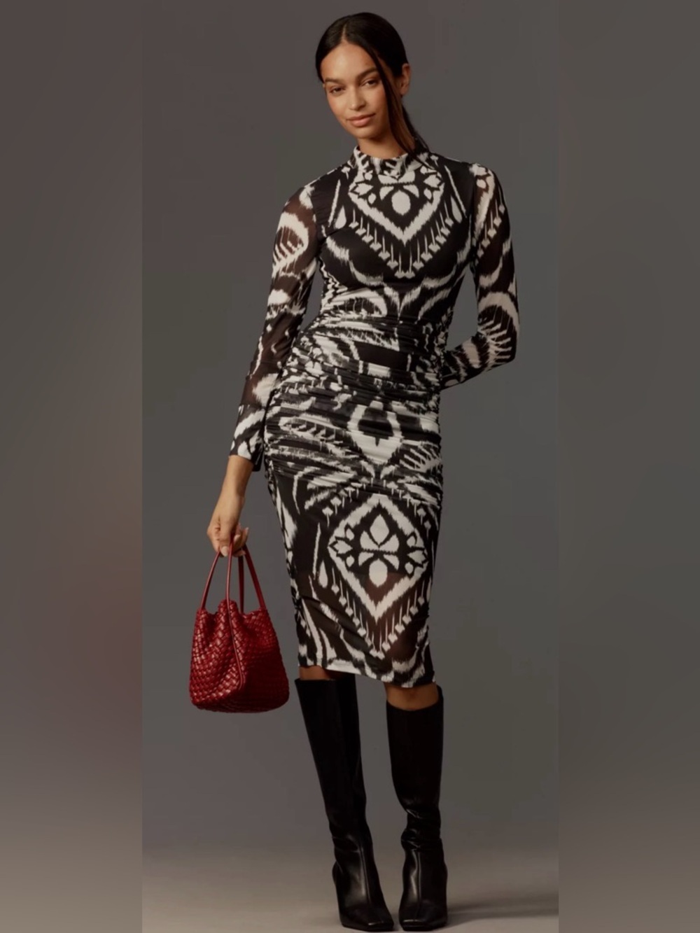 FARM Rio Pineapple Ikat Black Tulle Mesh Midi Dress XS NWT Bold Edgy